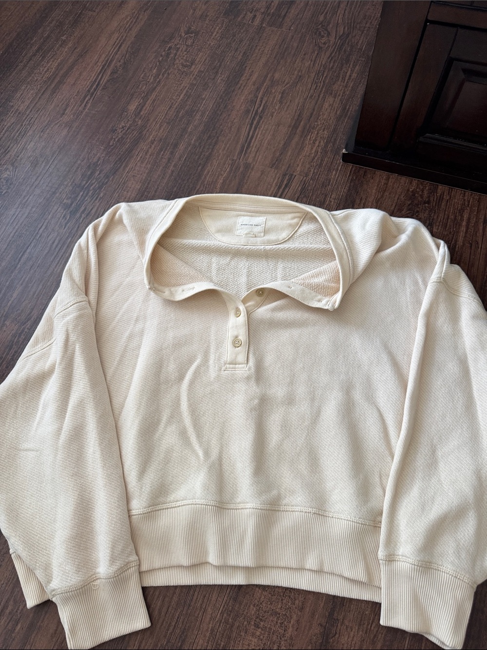 American Eagle Outfitters Cream Crewneck Henley Pullover
